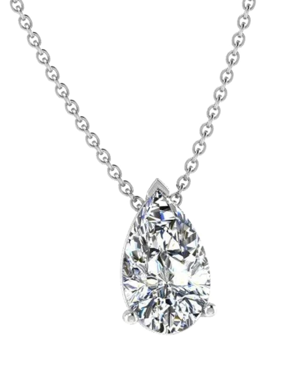 3 Carat Pear Shape Lab Grown Diamond Solitaire Necklace In 14 Karat White Gold (G-H, VS2)