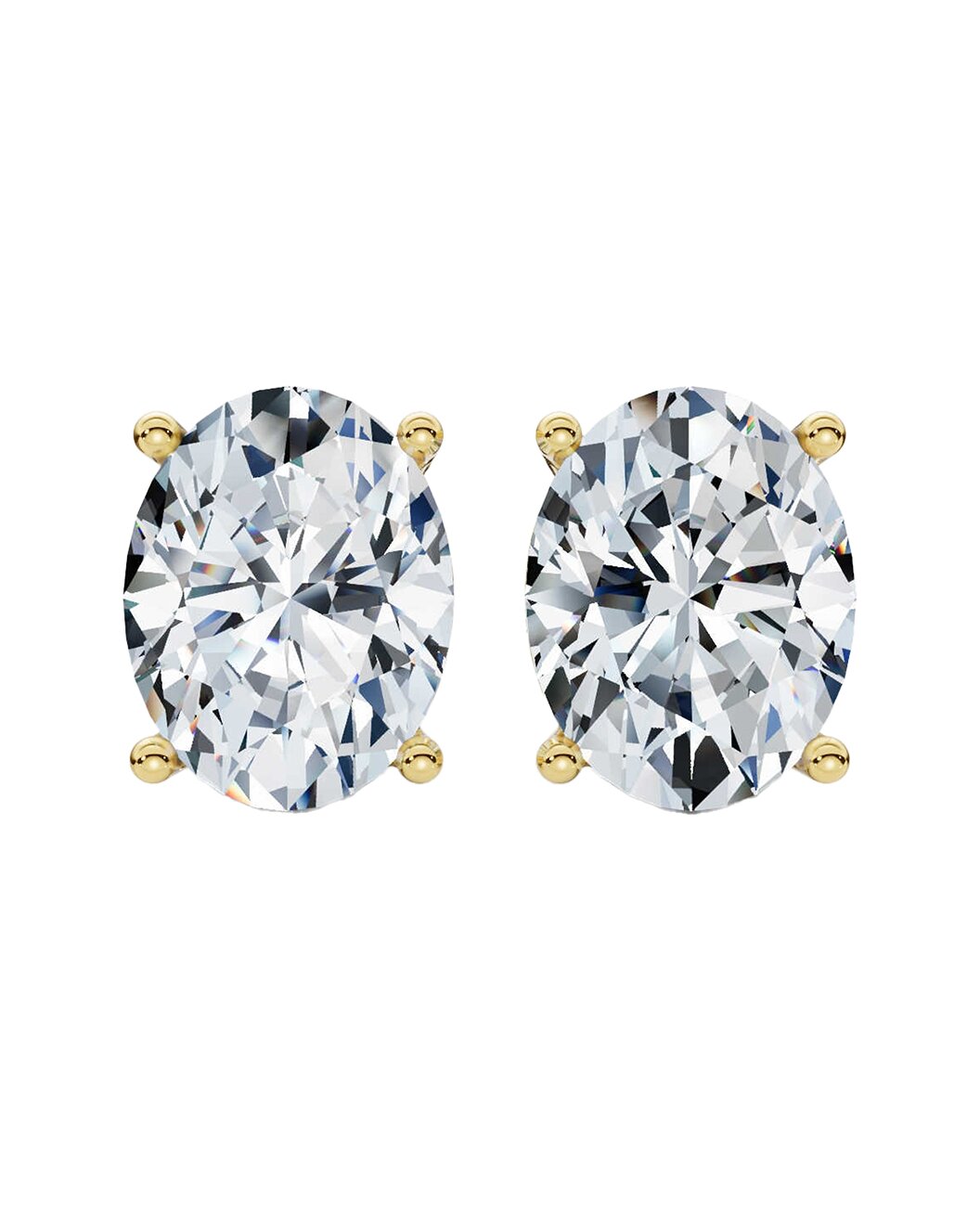 4 Carat Oval Diamond Studs Yellow Gold