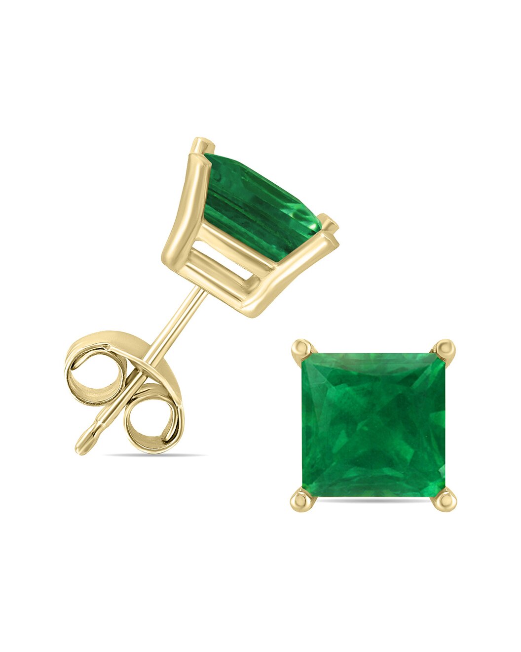 14K Yellow Gold 5Mm Square Emerald Earrings