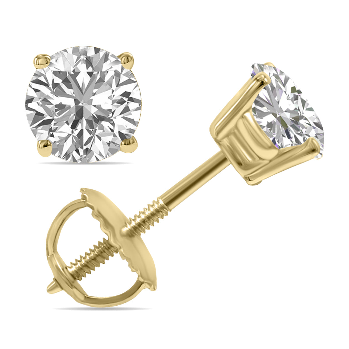 Lab Grown 1.25 Carat Total Weight Diamond Solitaire Earrings In 14K Yellow Gold