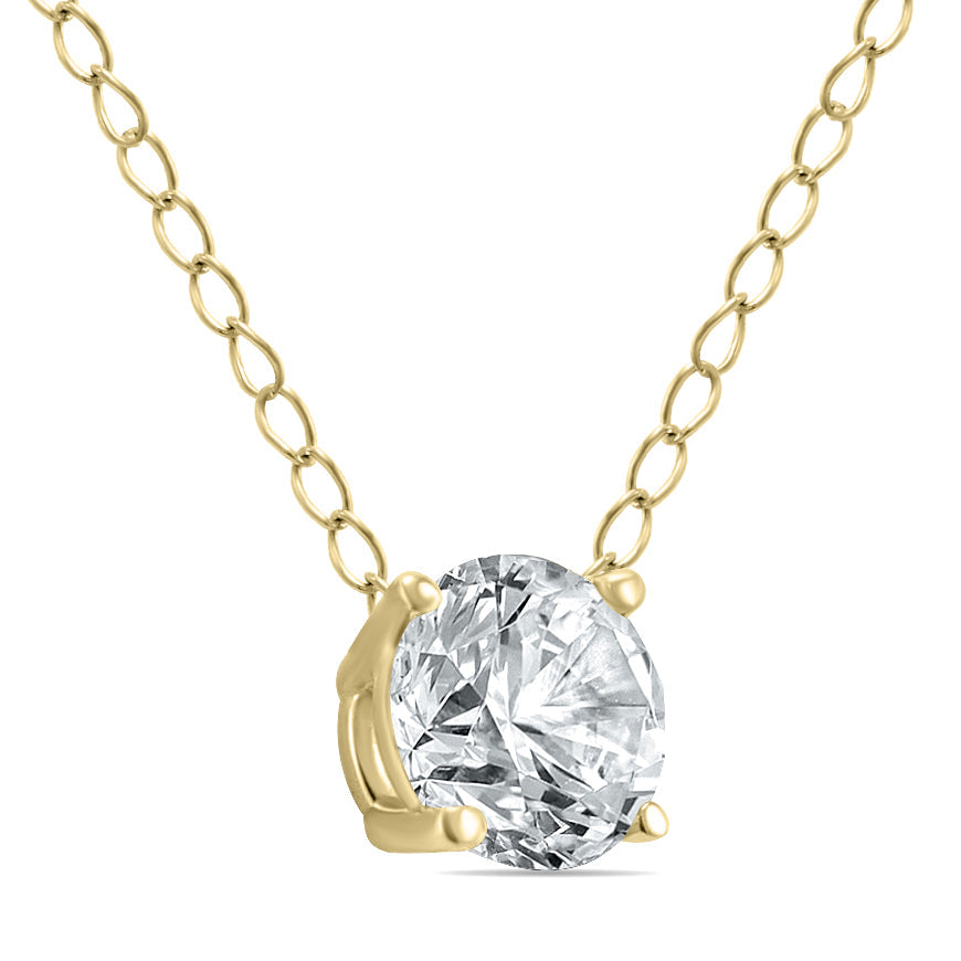 1/4 Carat Floating Round Diamond Solitaire Necklace In 14K Yellow Gold