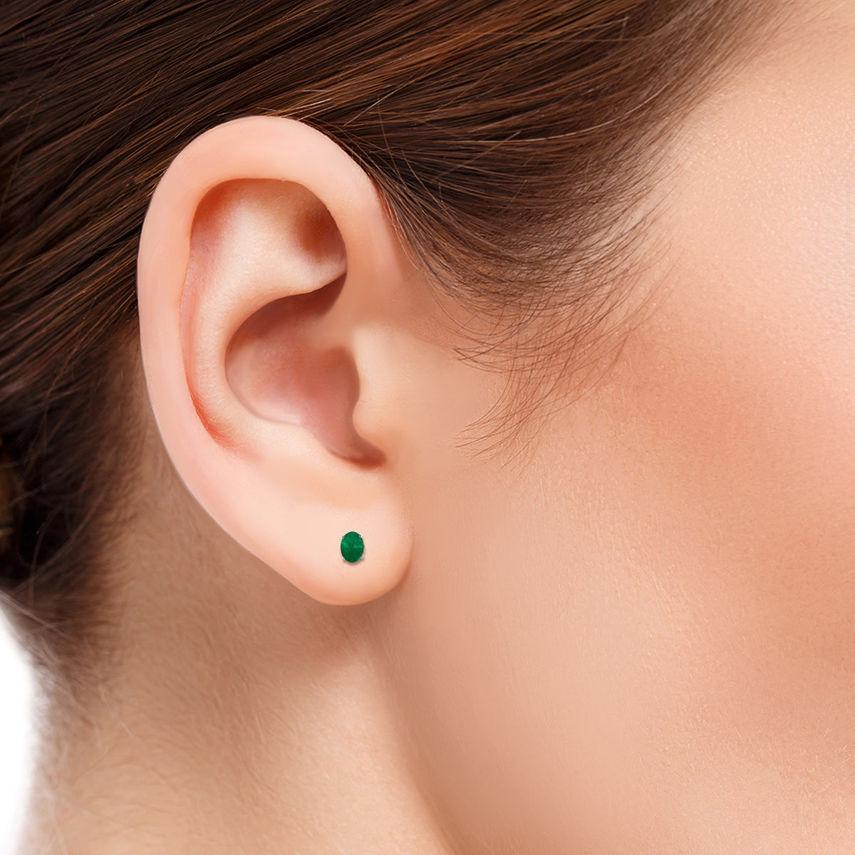 5X3Mm All Natural Oval Emerald Stud Earrings In .925 Sterling Silver