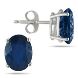 5X3Mm All Natural Oval Sapphire Stud Earrings In .925 Sterling Silver