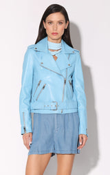 Allison Jacket, Sky Blue - Leather