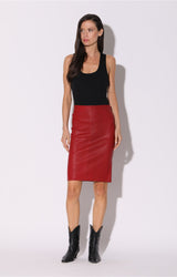 Mae Skirt, Red - Stretch Leather